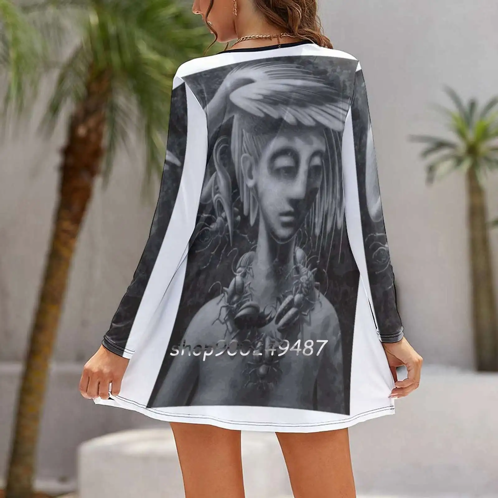 Jewels ( Stage 3 ) Women Spring Autumn Long Sleeve Dress Female Casual Dress Artist Oil Surreal Symbolism Girls Face Melancholy