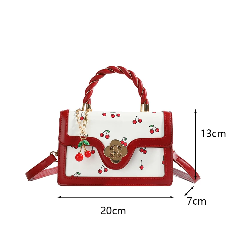 Süße Umhängetasche Mode Kirsche Drucken Top-Griff Damen Luxus Quadratische Schulter Tasche Frauen Hohe Qualität Sling Geldbörse – Detail 26