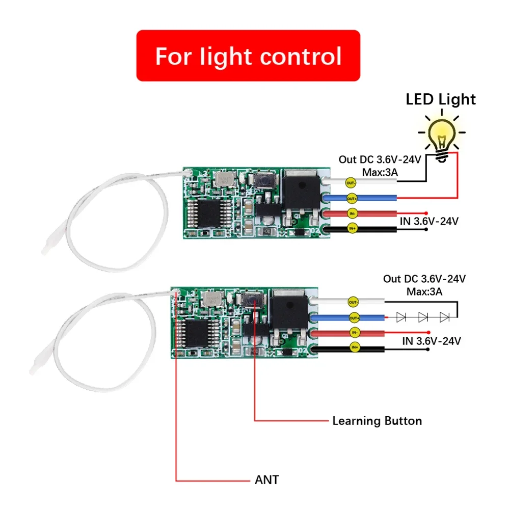 Evrensel kablosuz uzaktan kumanda ışık anahtarı 433 Mhz 1CH RF röle alıcı DC 3.7V 5V 9V 12V 24V tek kanallı güç anahtarı