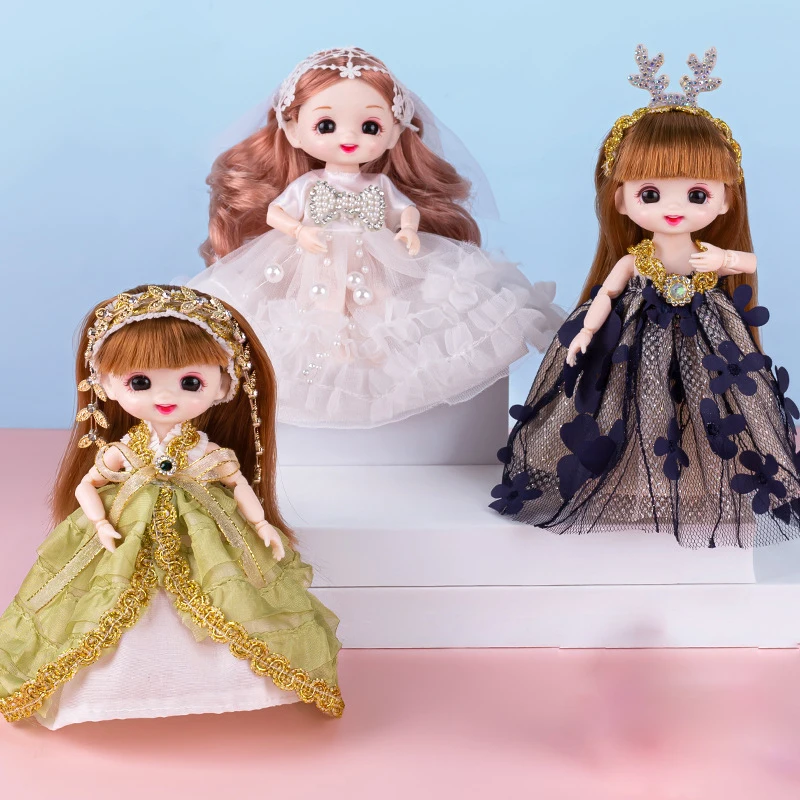 17cm BJD Dolls And Clothes Multiple Removable Movable 13 Joints Mini Girl 3D Eyes Doll Princess Dress Up Toy Girls Birthday Gift