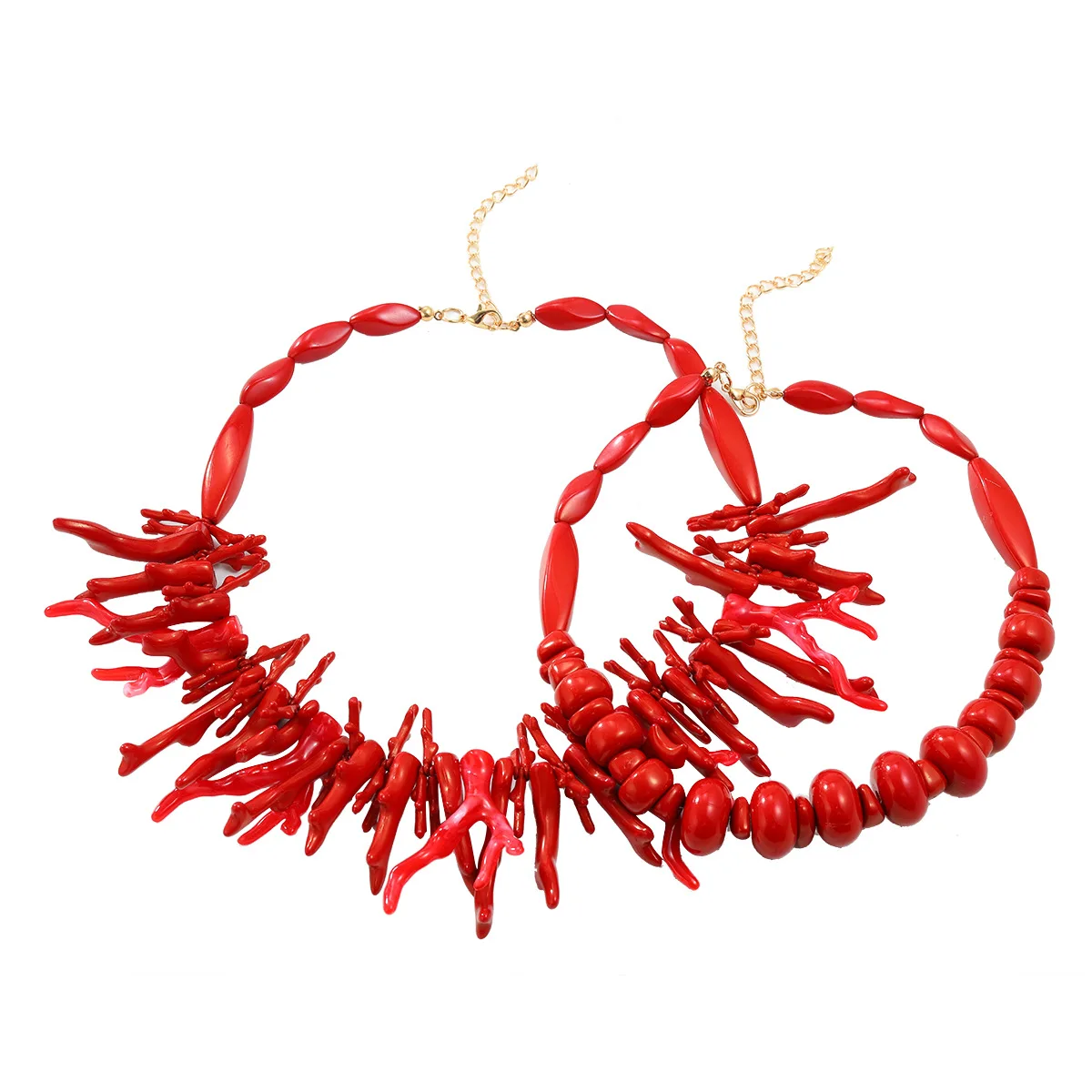 KMVEXO 2Pcs Goth Red Resin Coral Big Necklaces for Women Vintage Multilayer Beaded Chain Choker Necklace Halloween Party Jewelry