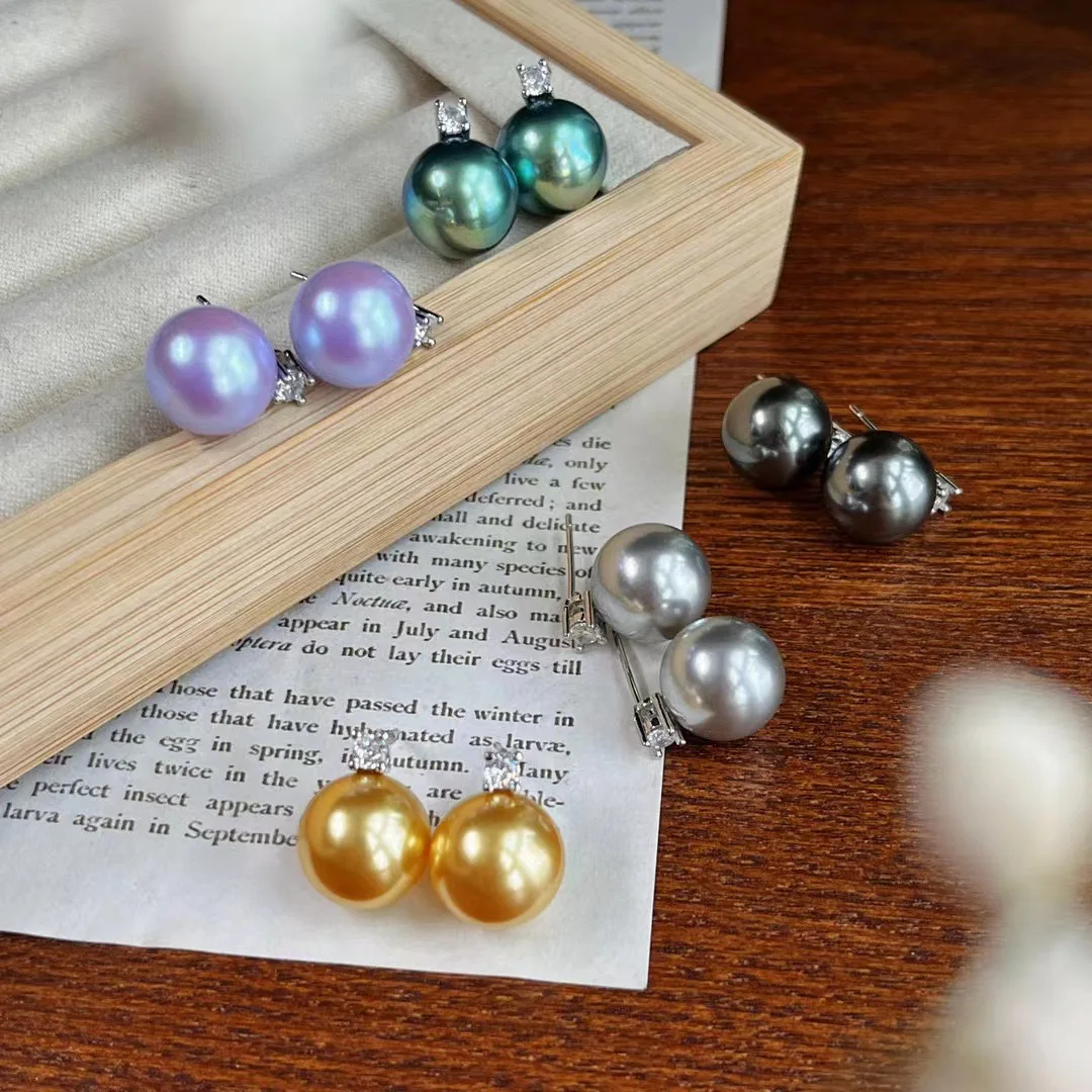 12MM 616 Platinum Grey Imitation Australian White Cold White Tahitian Peacock Green Pearl Earrings Imitation Pearl