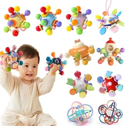 Montessori Baby Toys 0 12 Months Rotating Rattle Silicone Teething Toys Ball Grasping Activity Development Baby Sensory Toy