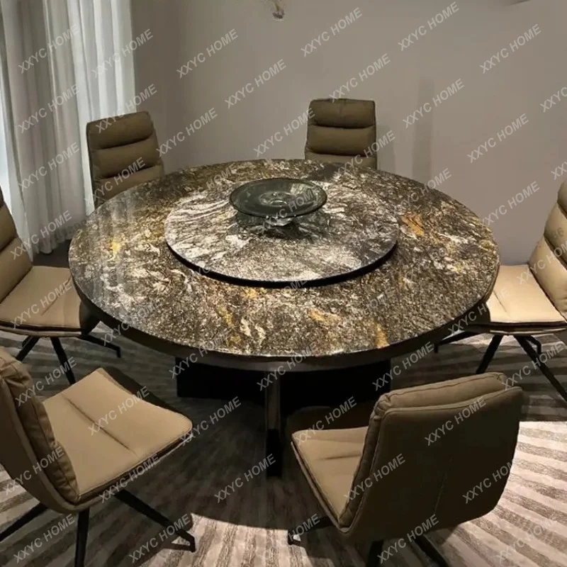 XX minimalist imported natural luxury stone platinum diamond dining table  marble round table with turntable