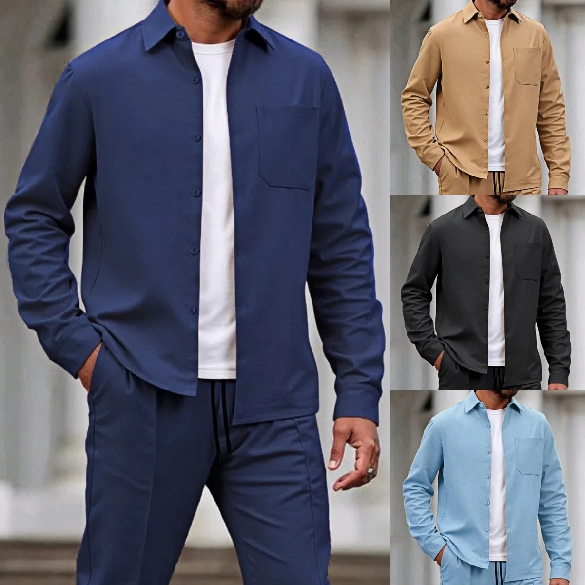 Spring and autumn new style men's casual comfortable long-sleeved frock shirt, plain-color fashionable men's frock shirt