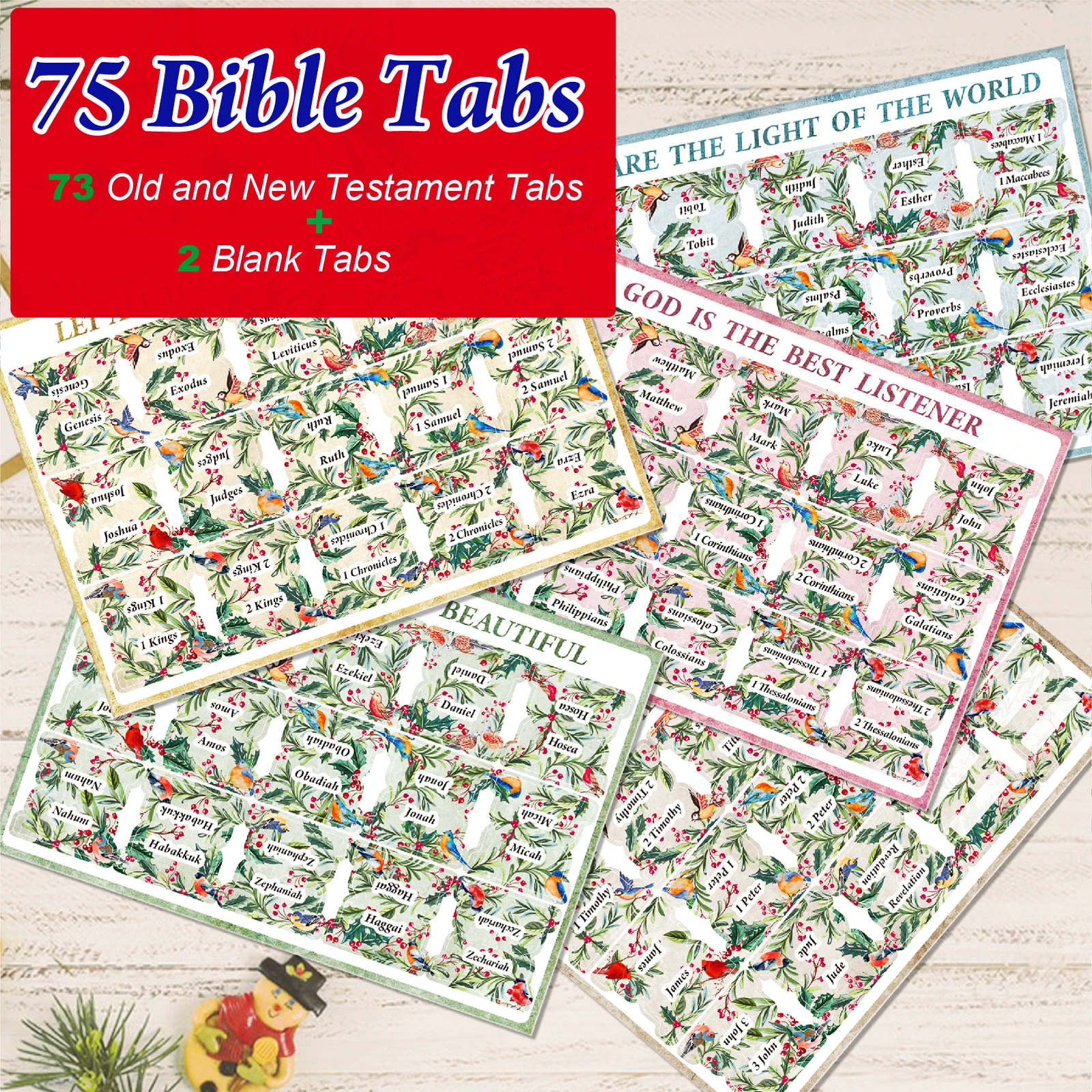 75pcs Bible Tabs for Women & Men, Laminated Bible Tabs for Study Bible, Bird Theme Bible Tabs for Easy Navigation, Simplify Your