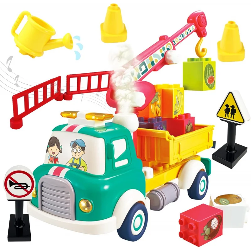 Large Particle Animal aped Rescue Fire Tru Toy Learning Building Blos Creative Assembly Children's Toy