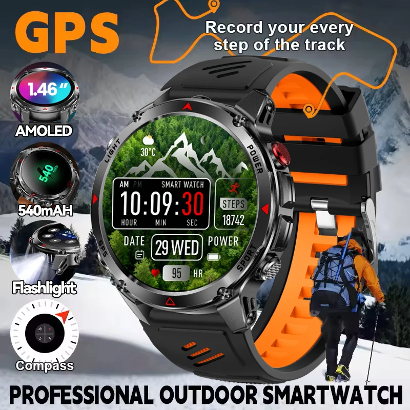 

2025New Professional GPS Sports smart watches Outdoor RIDE Run GPS track Swim Watchs Compass Altimeter 3ATM Sports Bracelets Men