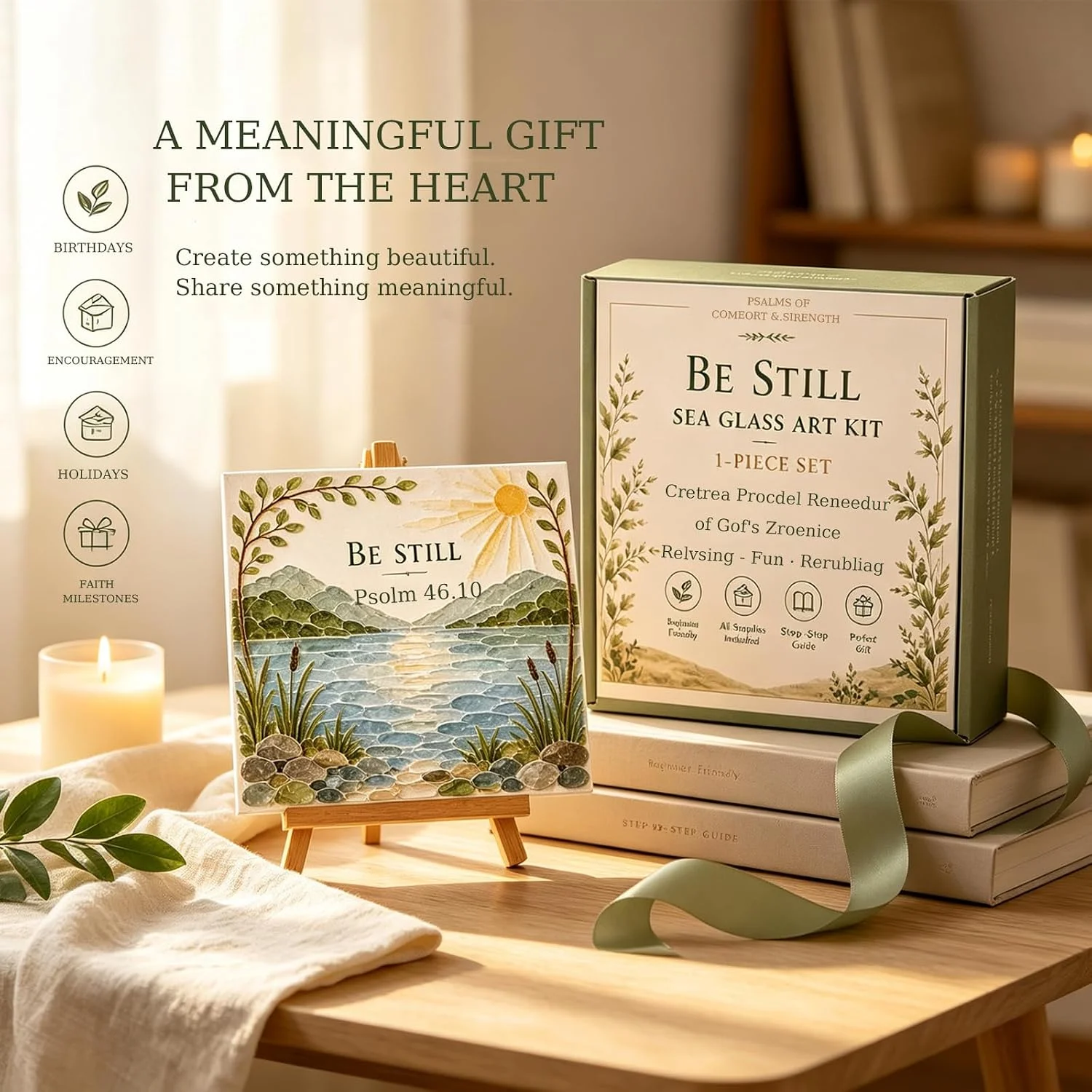 Psalms of Comfort & Strength Sea Glass Art Kit DIY Craft Kit with Inspirational Bible Verse Design Religious Gift for Home Decor