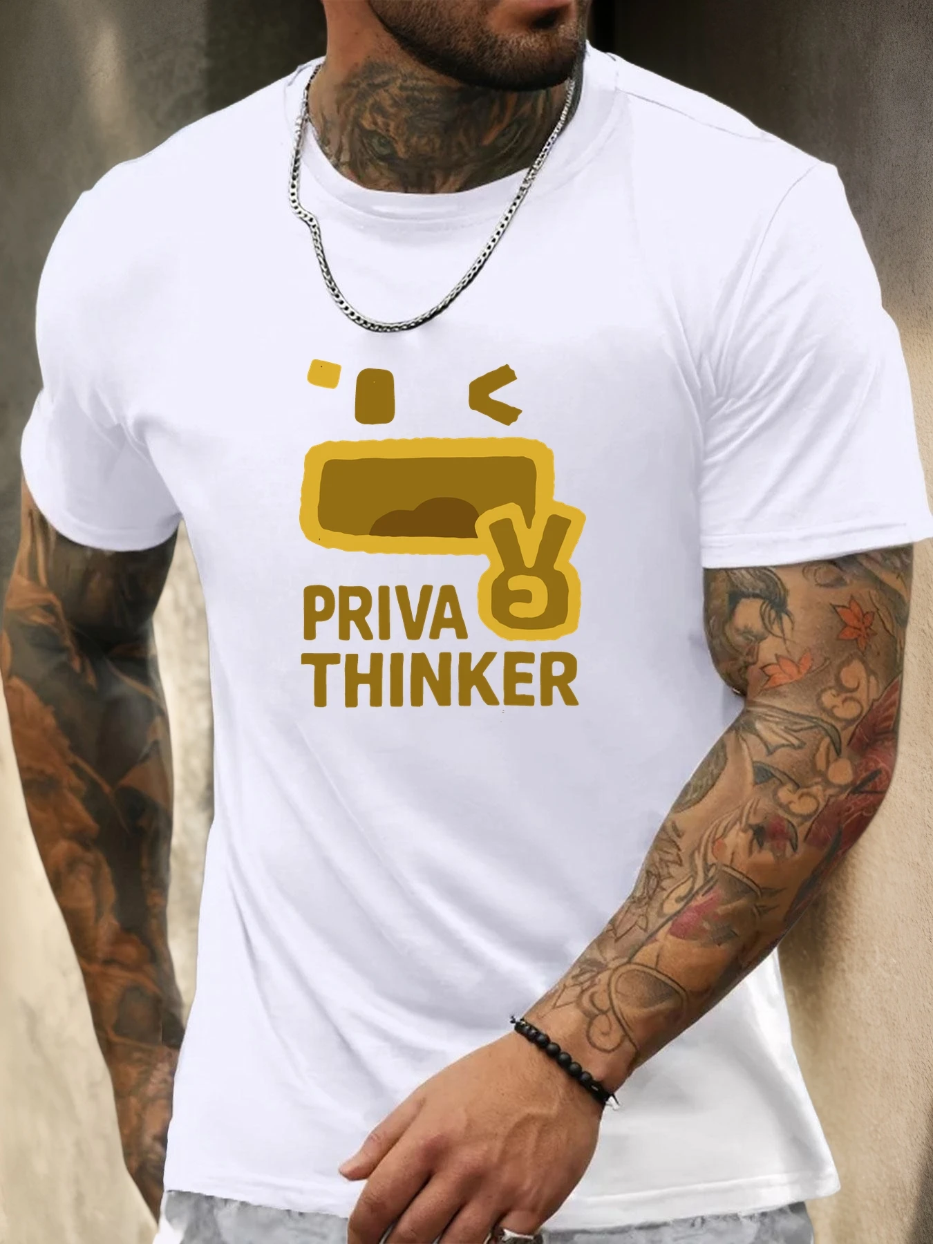 Pop Summer Men's PRIVA THINKER Printed T-Shirt 100% Cotton Soft Lightweight Round Neck Short Sleeve Breathable Casual Cool Tee
