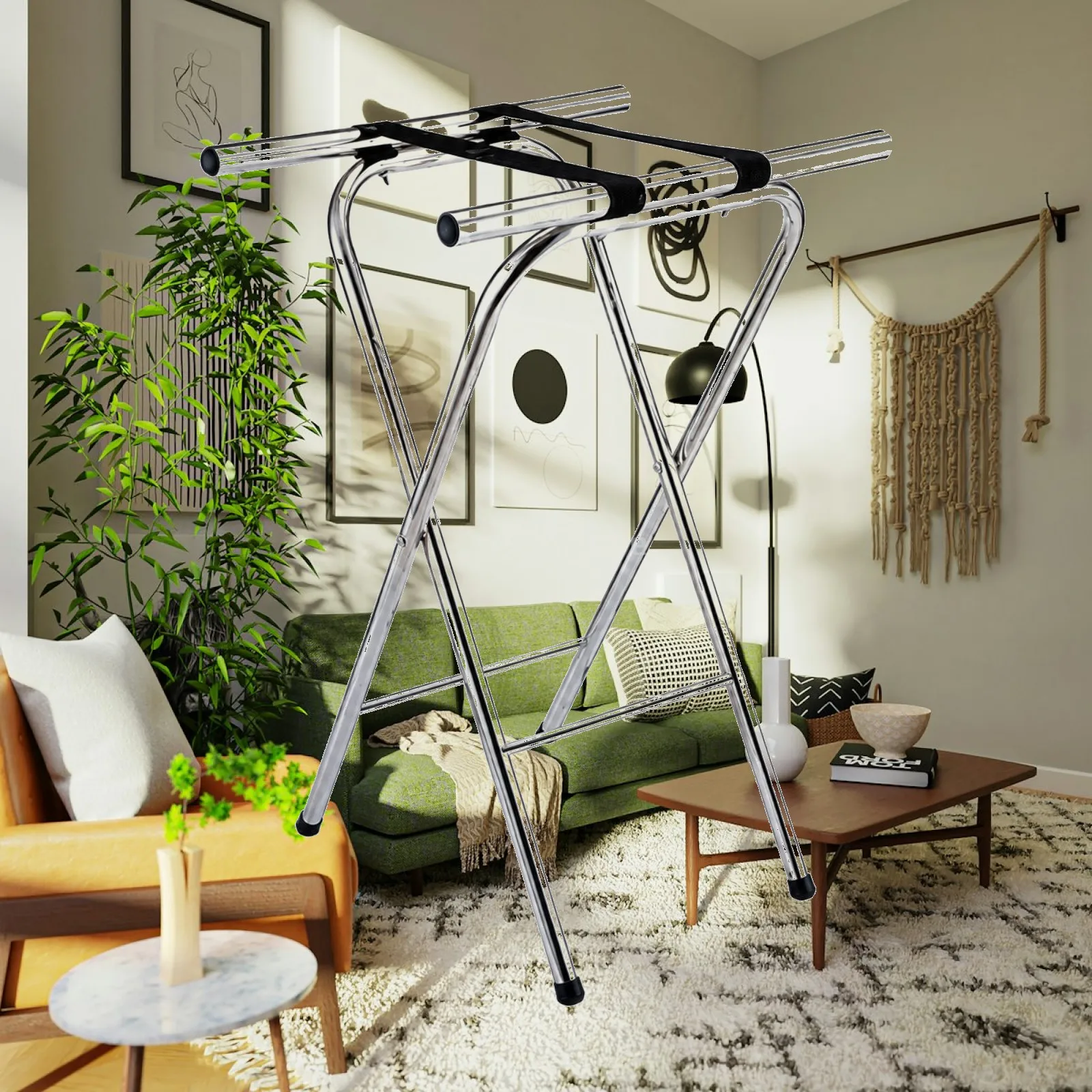 Stainless Steel Suitcase Stand Foldable Luggage Shelf with Anti Slip Straps for Guest Room Hotel Storage