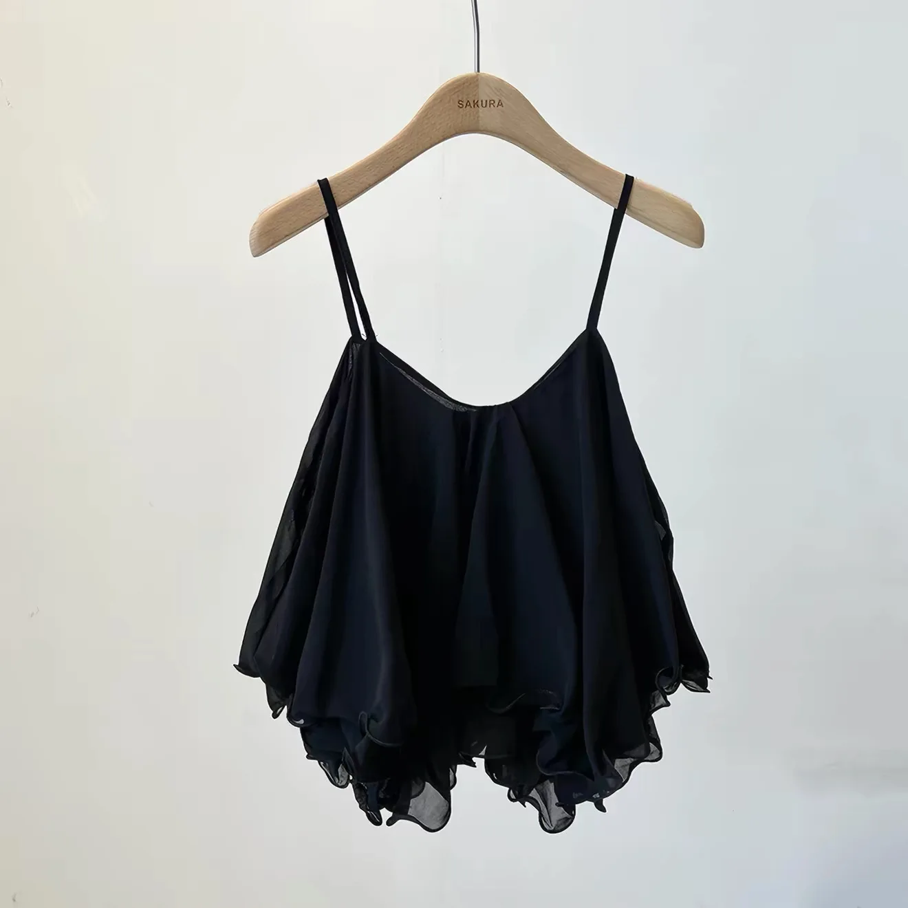 plus Size Chiffon Spaghetti Strap Crop Top Women's Summer Ruffled Flowy Cami Casual Daily Party Sleeveless Blouse view 6