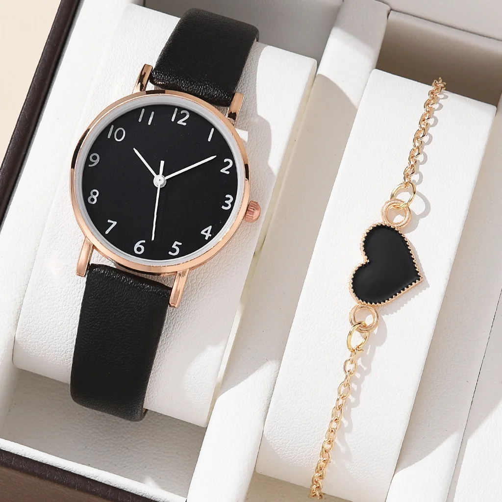 2025 New Watch Set Women Fashion Casual Leather Belt Watches Simple Ladies Round Dial Quartz Wristwatches Reloj Mujer No Box