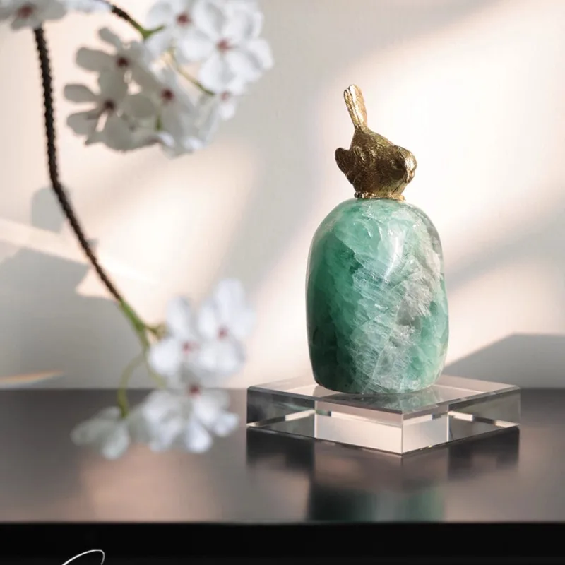 European Style Desk Ornament Living Room Porch Natural Crystal Brass Sparrow Statue Office Decorative Art Home Decoration