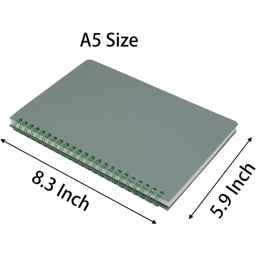 A5 Spiral Notebooks 4-Pack, Thick Plastic Hardcover, Grid Paper, 80 Sheets Each, 4 Colors