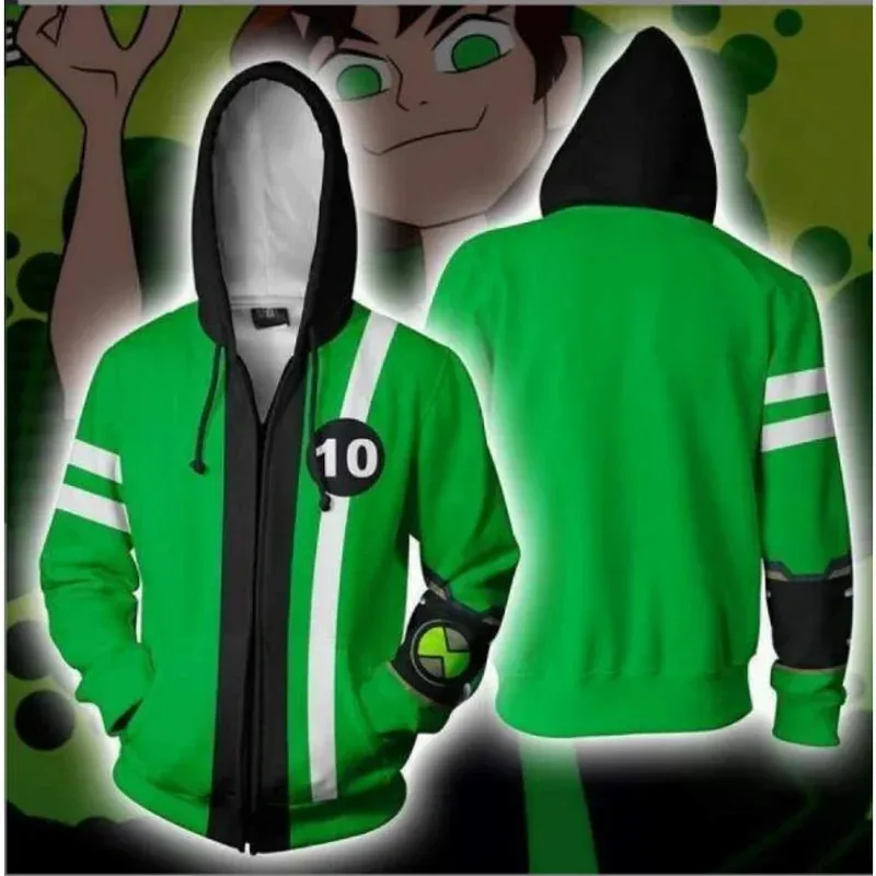 Anime Ben10 Alien Force 3D Print Zip Up Women/Men Hoodie Sweatshirt Ben Tennyson 10 Cosplay Zipper Hooded Jacket Outerwear