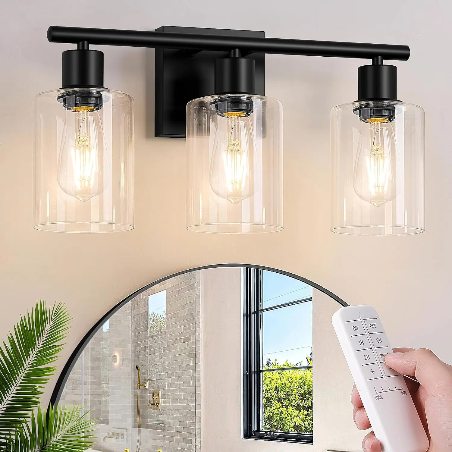 Battery-powered wall lamp, with remote control and bulb, dimmable non-hard-mounted wall-mounted fixture, suitable for bedrooms, living rooms, and bathrooms.