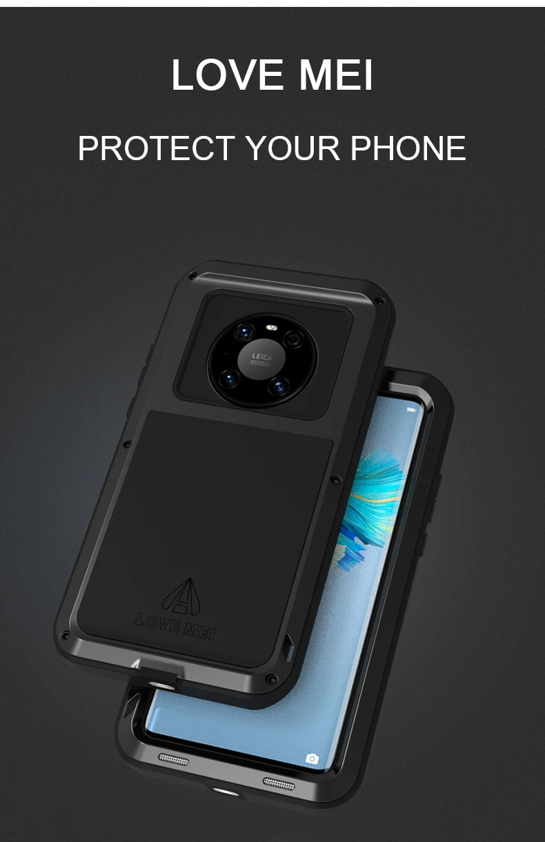 Love Mei Metal Case For Huawei Mate 40 30 P40 P30 Pro Plus Heavy Duty Protection Shockproof Anti-fall Rugged Armor Case Cover
