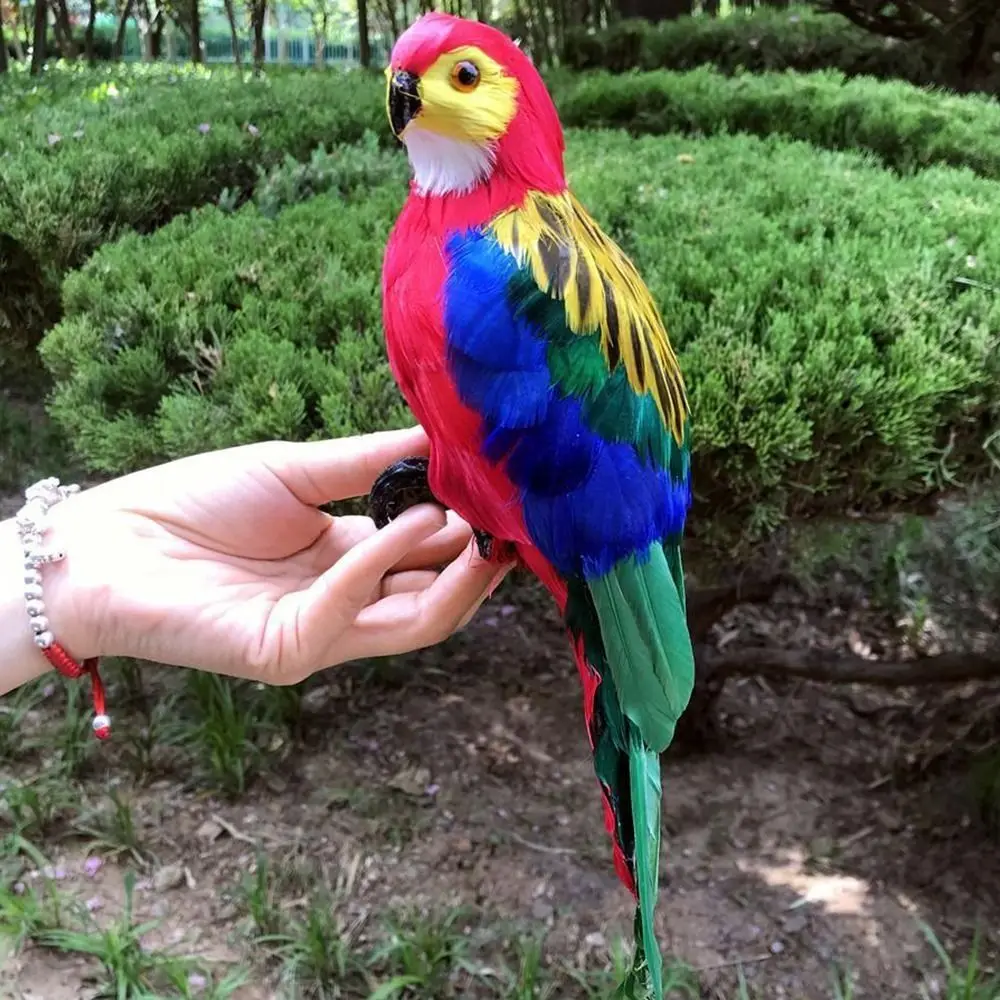 Garden Ornament Feather Simulation Parrot Statue Handmade Colorful Macaw Statue Not Fade Realistic Birds Model Decoration Home