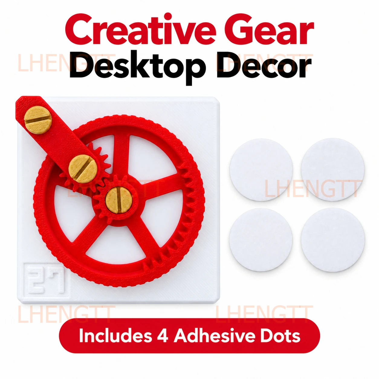 Rotating Gear Desk Decor, Mechanical Wheel Ornament with 4 Adhesive Dots for Office Desk, Wall, Shelf and Home Decor