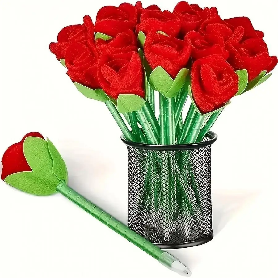 1/5/10/20/50/100pcs Fake Rose Pens, Plush Flower Ballpoint Pens, Suitable for Decorating Wedding and Birthday Party Pens, Gradua