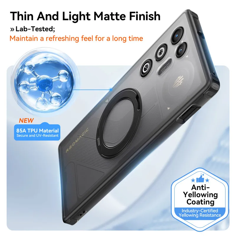 

For ZTE Nubia Red Magic11 Pro Plus ,11Air Magnetic Case ELVEV Matte Translucent Hard PC Rotating Stand Suction Phone Cover