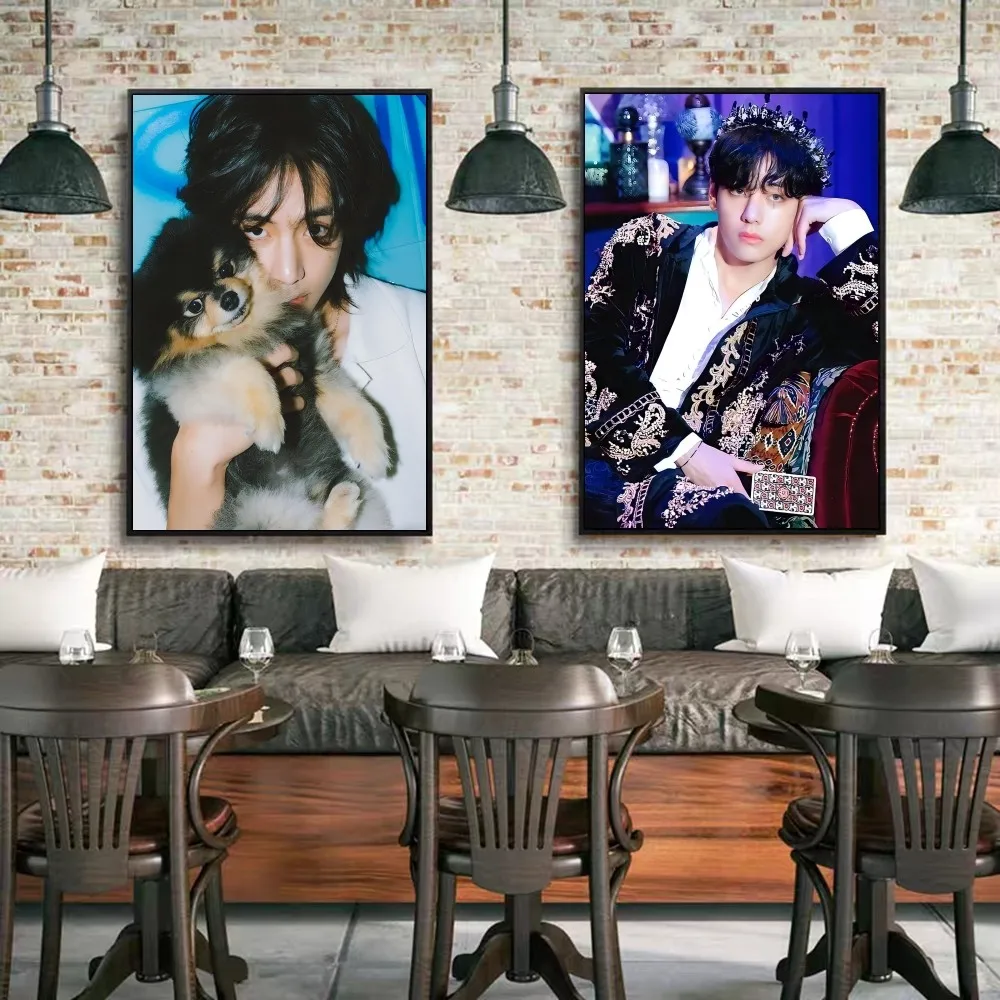 Singer Kpop Kim Tae Hyung V Layover Movie Sticky Posters Whitepaper Sticker DIY Room Bar Cafe Posters Wall Stickers