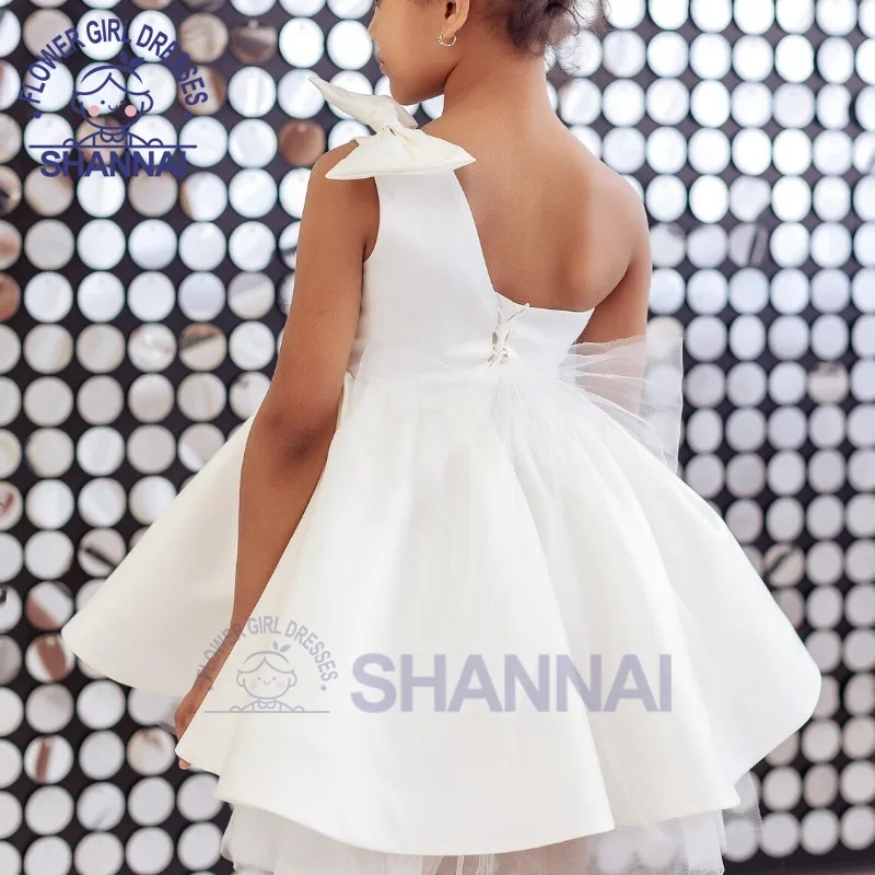 Vestido branco de um ombro para menina, vestido de casamento infantil, dama de honra, festa de aniversário, primeira comunhão, florista