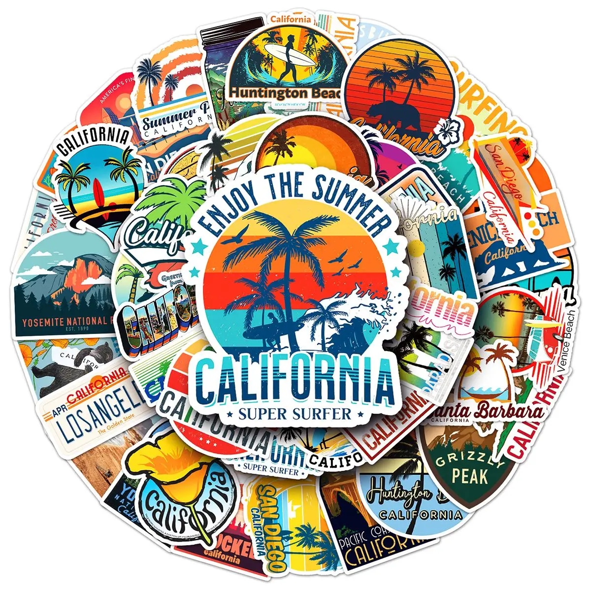 50pcs California West Coast Pacific Scenery Stickers Creative Travel Luggage Graffiti Decals Skateboard Decor DIY Sticker