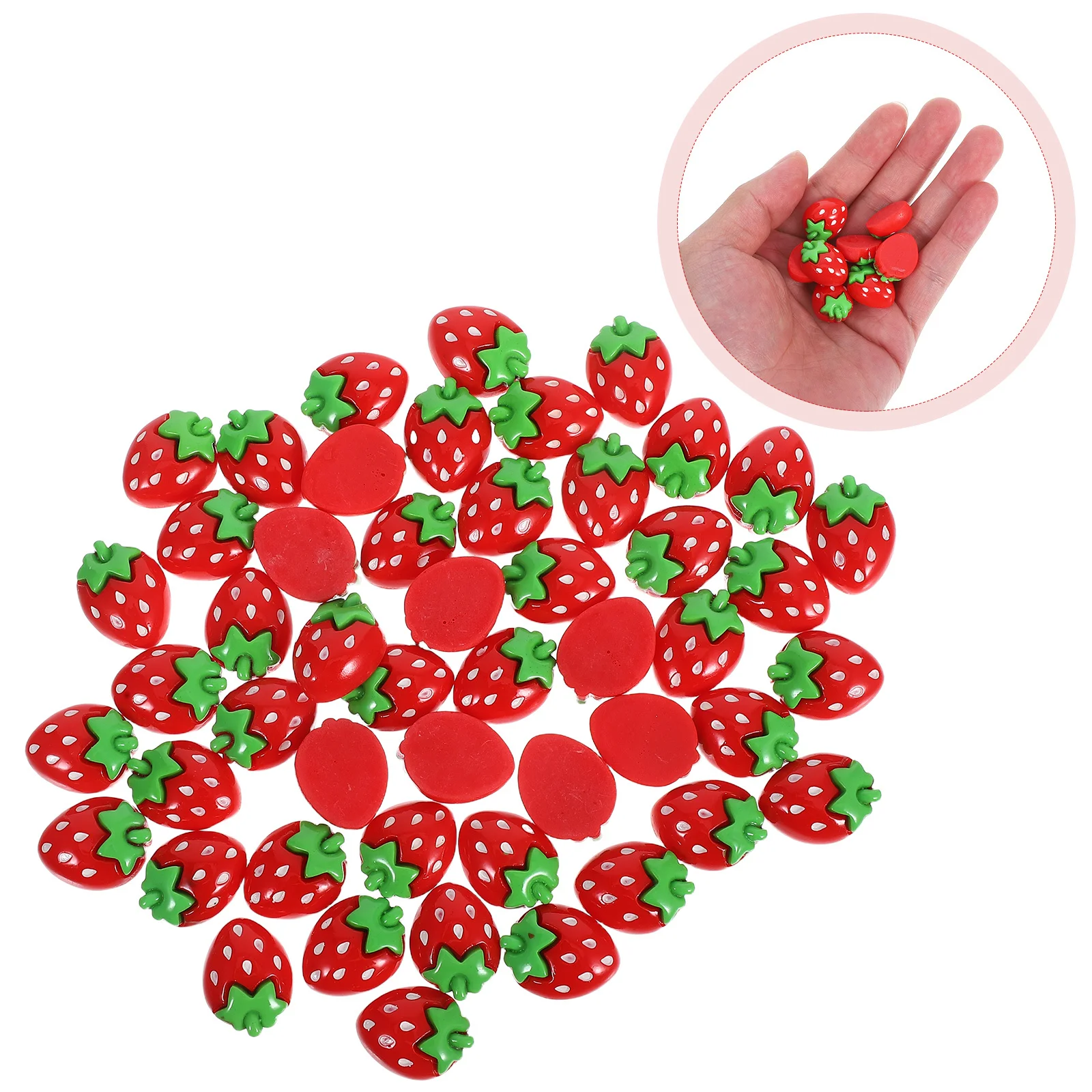 

50 Pcs Beads Mini Resin Strawberries Flat Back Charms Fruit Pendant Strawberry Bags Cute Embellishments Bracelet Craft Pearls