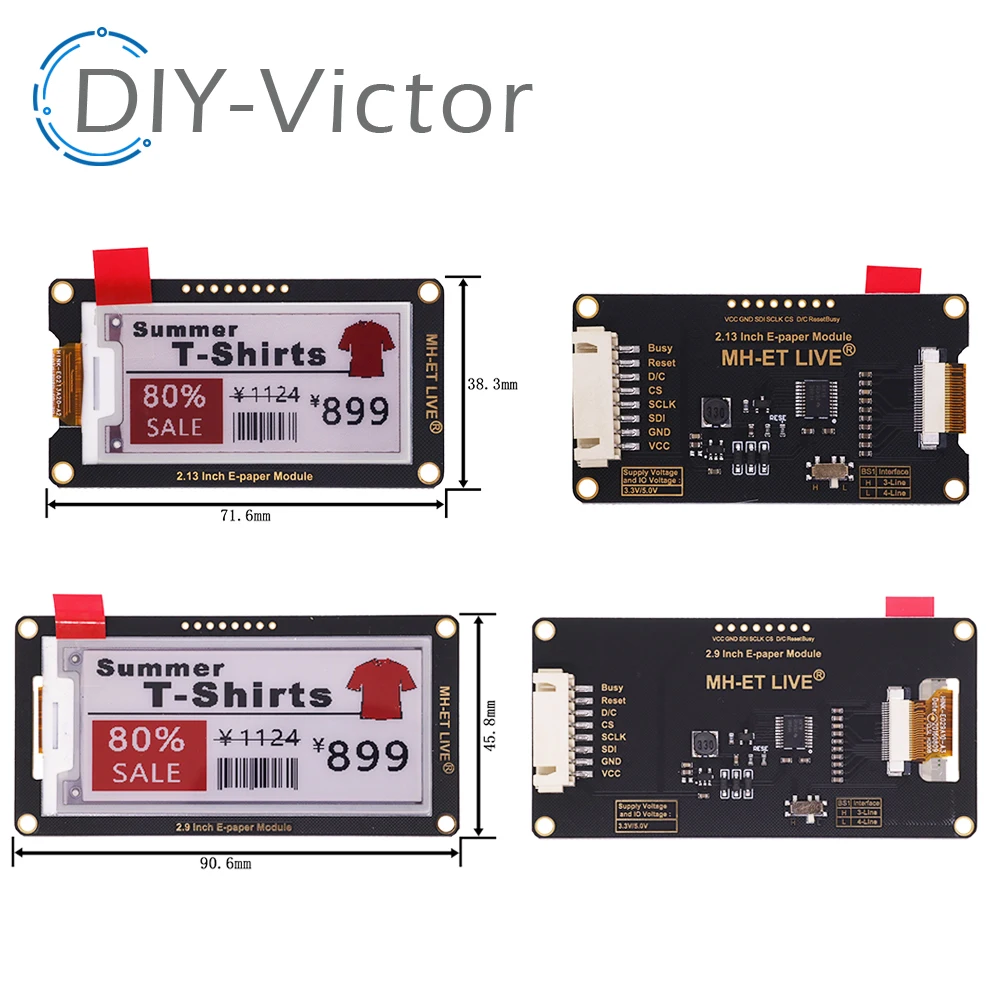 Módulo Epaper de papel electrónico, pantalla de visualización e-ink, SPI, compatible con Arduino UNO, STM32, Raspberry PI ESP32, 2,9 y 2,9 pulgadas