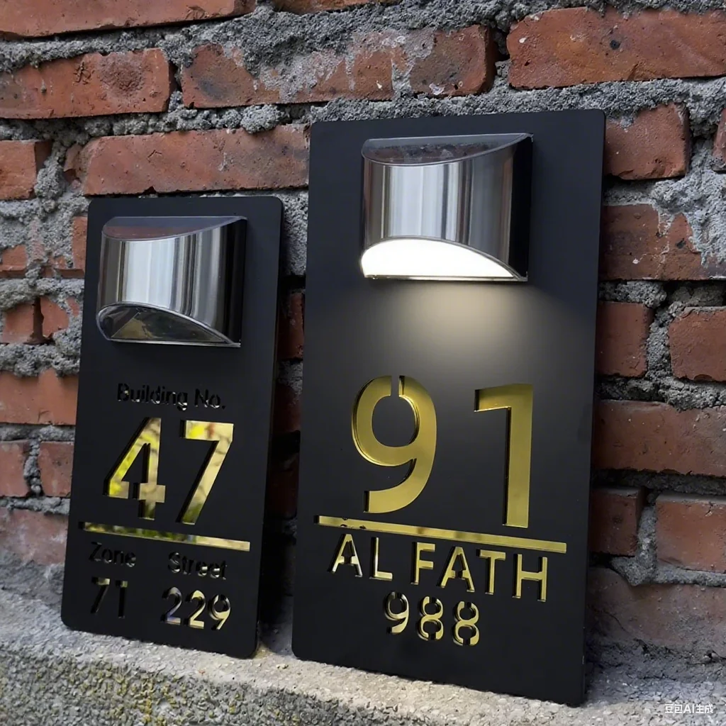 

Personalized House Sign LED Solar House Number Outdoor Residential Home Street Sign 3D Cut Custom House Sign Exterior Door Plate