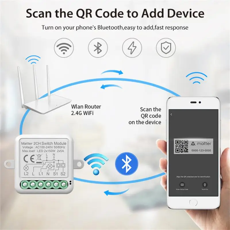 Tenky Matter WiFi Smart Switch Module Relay 2/3/4 Gang Smart Home Works With Homekit Tuya Smartthings Alexa Google Home