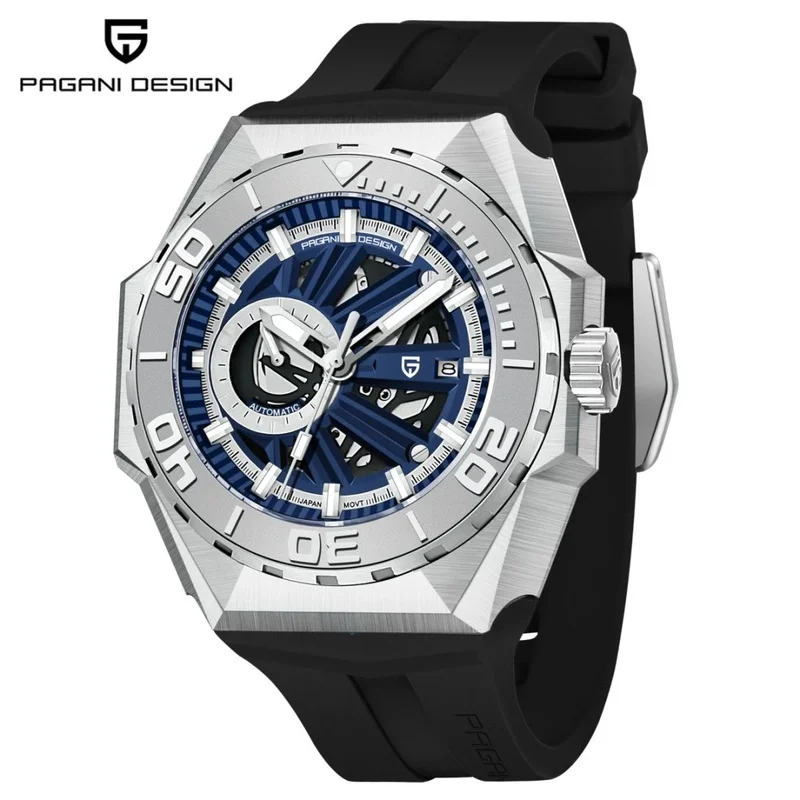 PAGANI DESIGN YS007 V2 Men's Automatic Mechanical Wristwatch, Rubber Strap Luminous Waterproof Sapphire Crystal Sports Watch