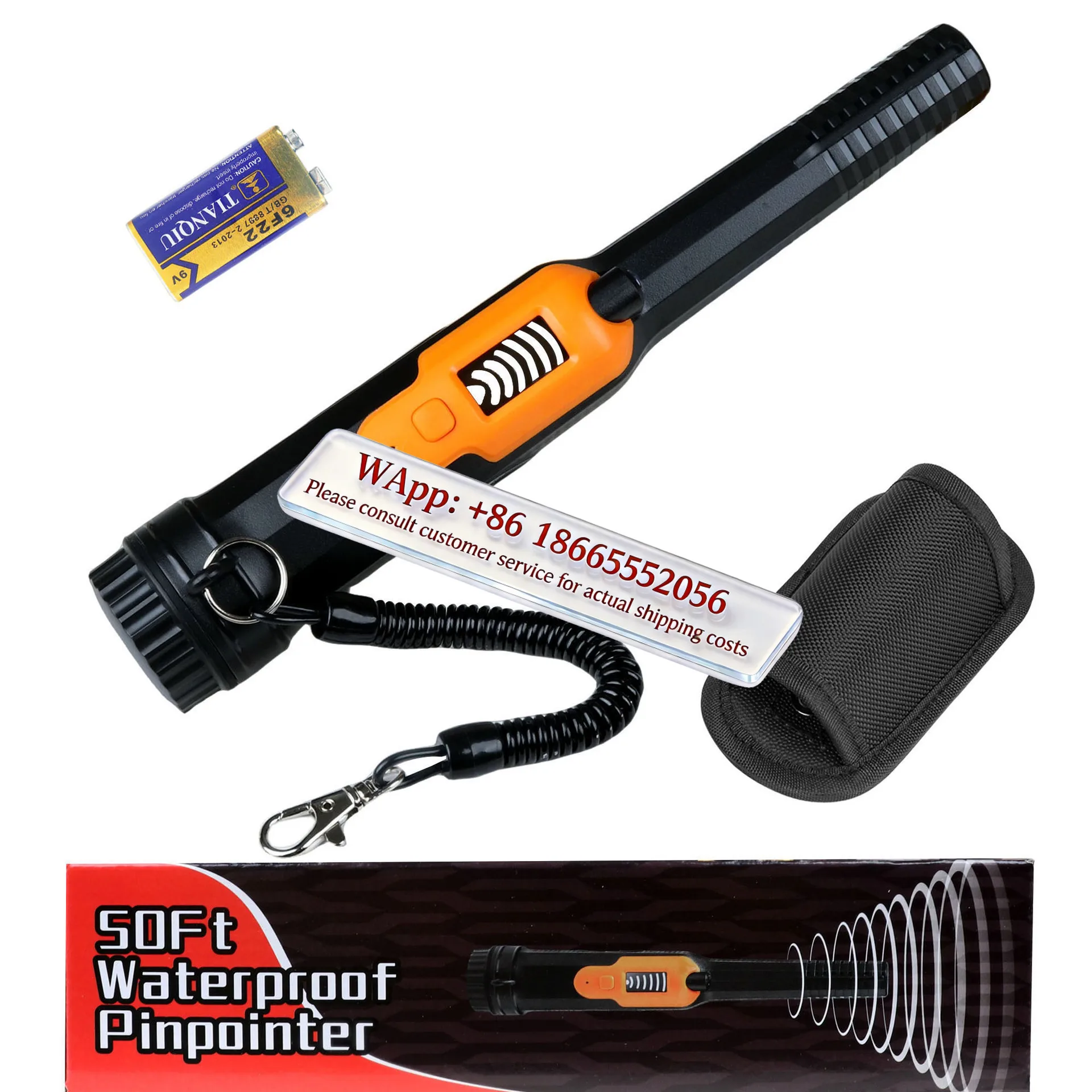 Outdoor waterproof handheld metal detector, portable underwater positioning rod, iron nail silver dollar detector, and battery