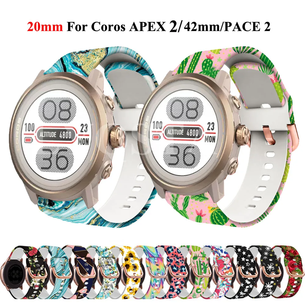 جديد 20 مللي متر سيليكون مطبوعة حزام معصمه ForCOROS APEX 42 مللي متر قمة 2 بيس 2 سوار الفرقة ل القطبي Pacer/إشعال 3/إشعال 2/توحيد