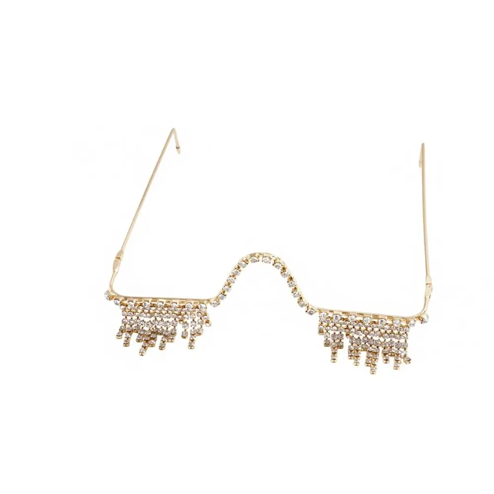 Foldable Tassel Rhinestone Eyeglass Frame Crystal Zircon Metal Glasses Frames Blingbling Spectacle Frame Lensless