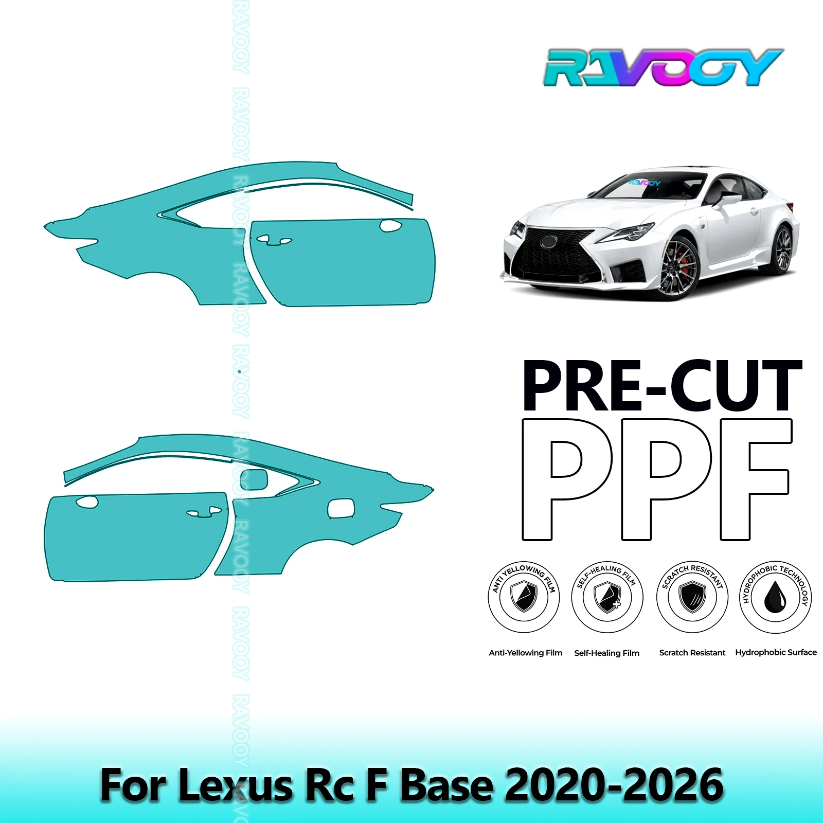 

For Lexus Rc F Base 2020-2026 8.5mil Clear Matte Pre-Cut PPF Door & A/B Pillar Kit TPU Paint Protection Film Set