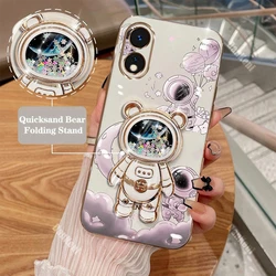 Creative Bear Astronaut Phone Holder Case For OPPO A58 4G Shatterproof Camera Protection OPPO A58 4G Plating Soft Back Cover