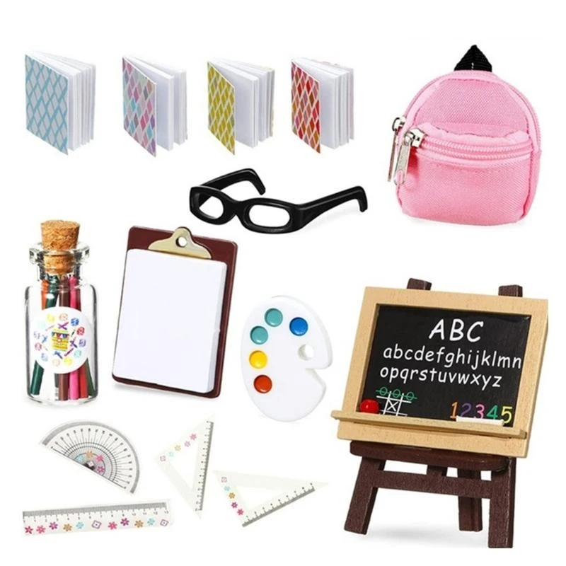 

G2TE Miniature School Supply with Ruler School Bag Figurine for 1/12 Educational Dollhouses Demonstrations and Gift Giving