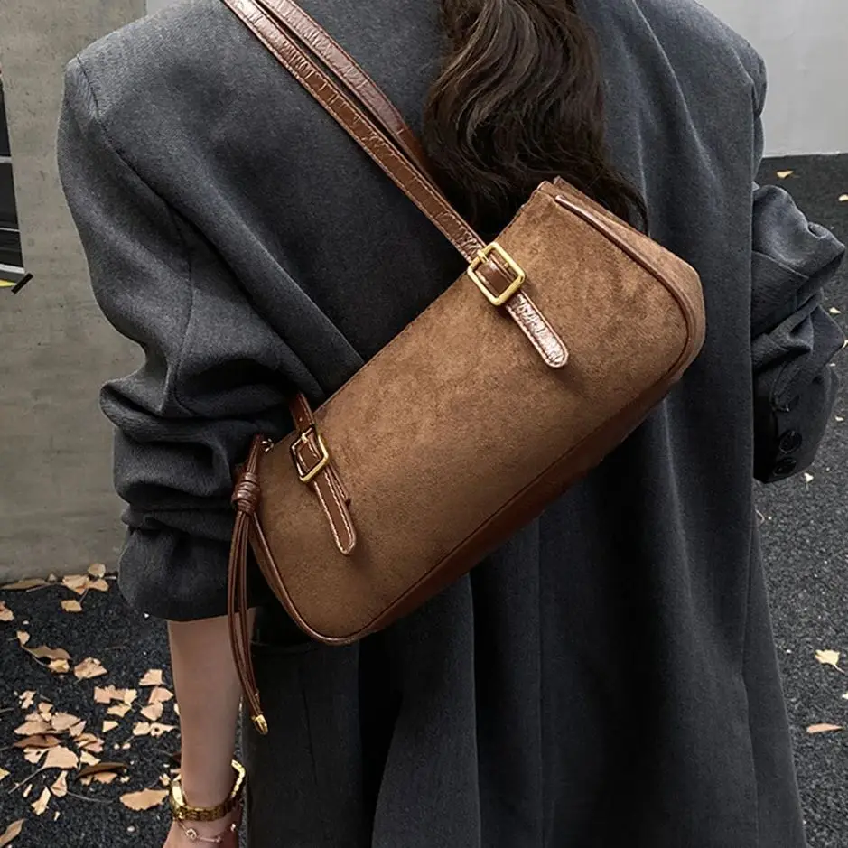 

Модная минималистичная замшевая сумка подмышки, женская ретро-сумка большой вместимости, нишевая дизайнерская сумка, модная сумка на одно плечо в корейском стиле