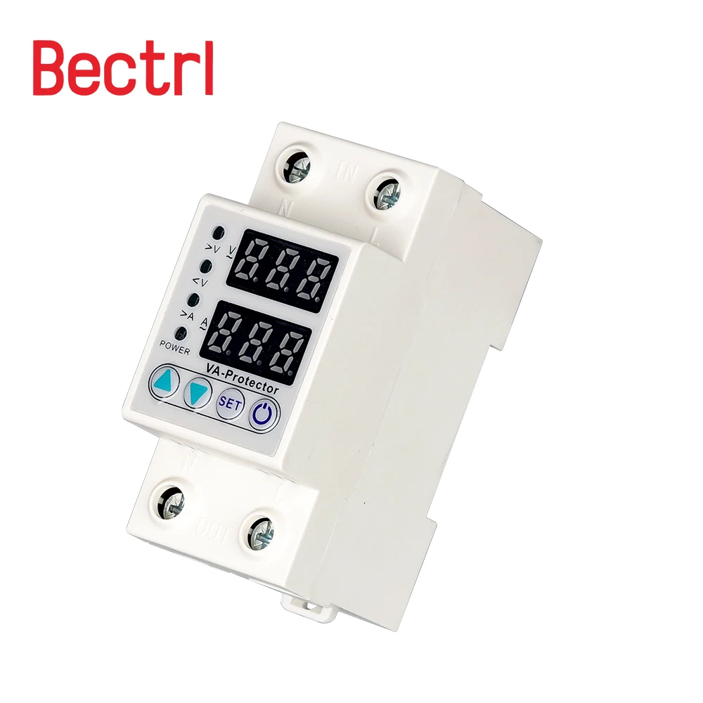 Din Rail Dual Display Adjustable Over Voltage Current and Under Voltage Protective Device Protector Relay 40A 63A 80A 220V 230V