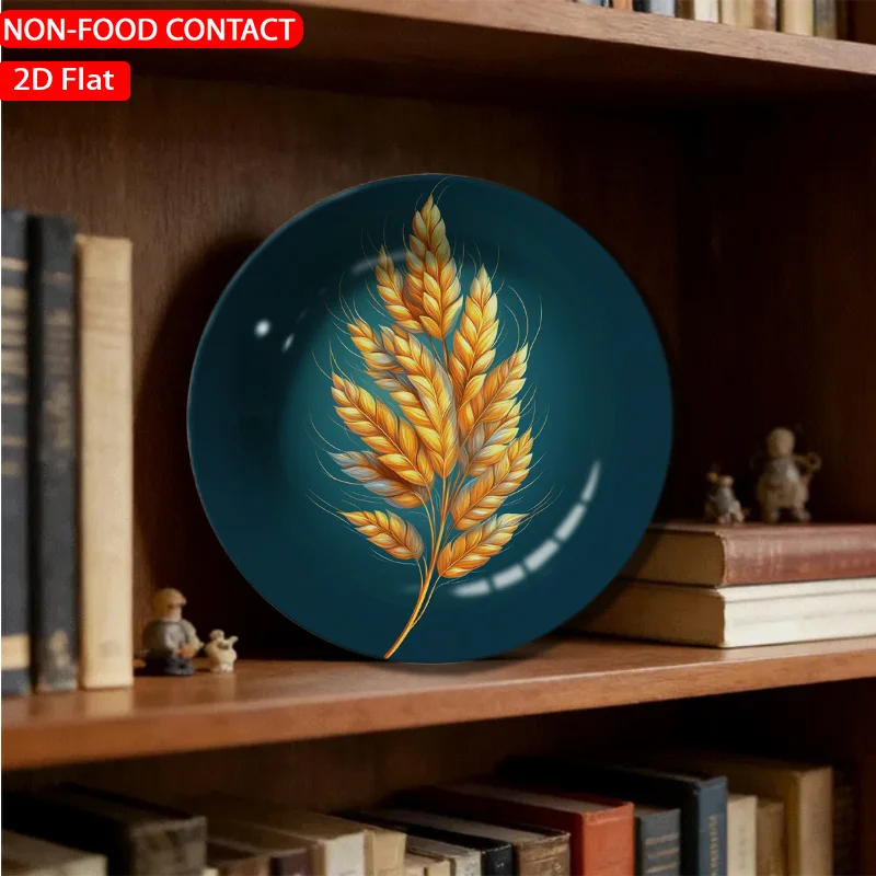 1pc Modern Wheat Stalk Golden Ceramic Plate - Elegant Wheat Stalk Suitable for Home Desk Decor, Non-Food Contact Tableware