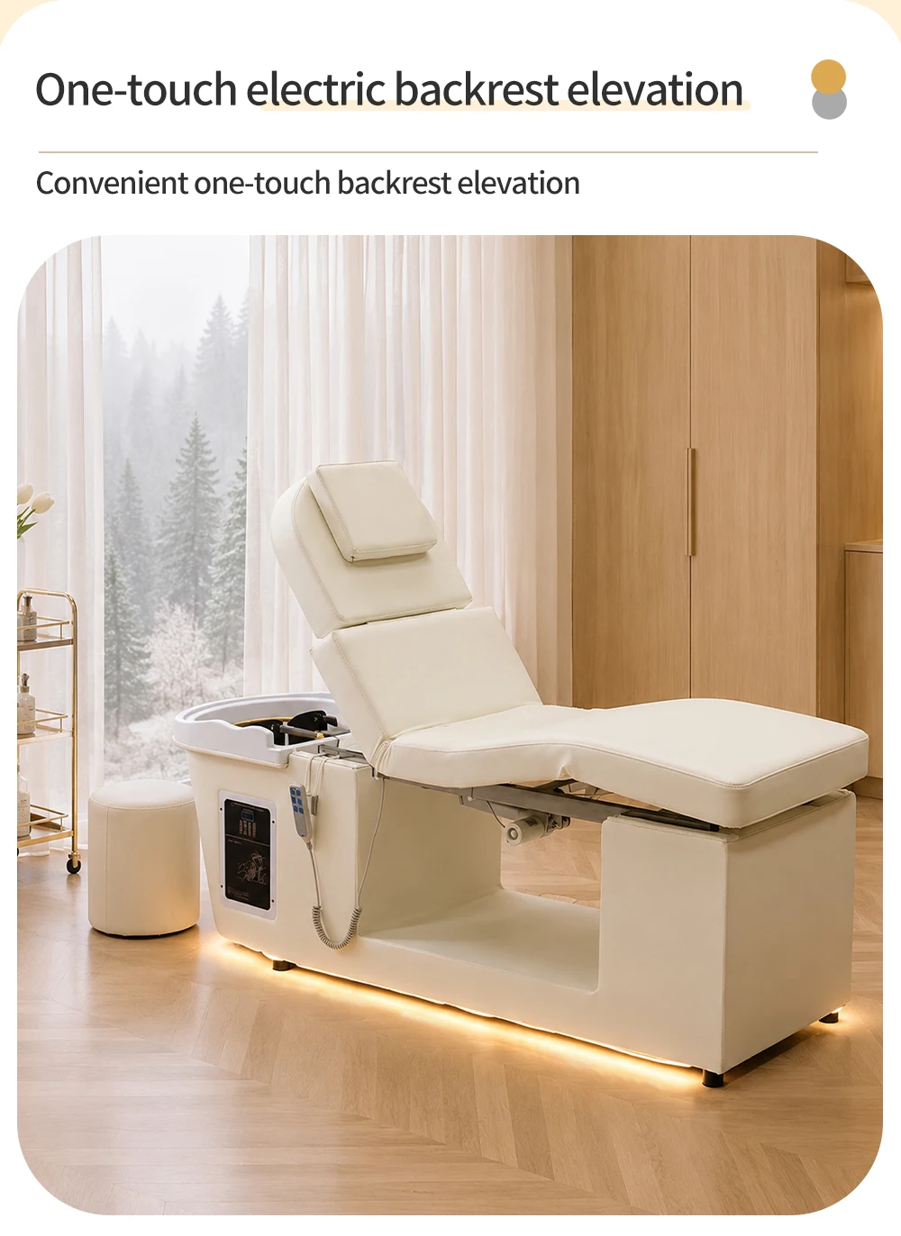 Fabrik-Großhandel Maßanfertigung Shampoo-Liege mit Elektrischer Rückenlift-Funktion Massagetisch Friseursalon-Möbel Neuestes Design – Detail 8