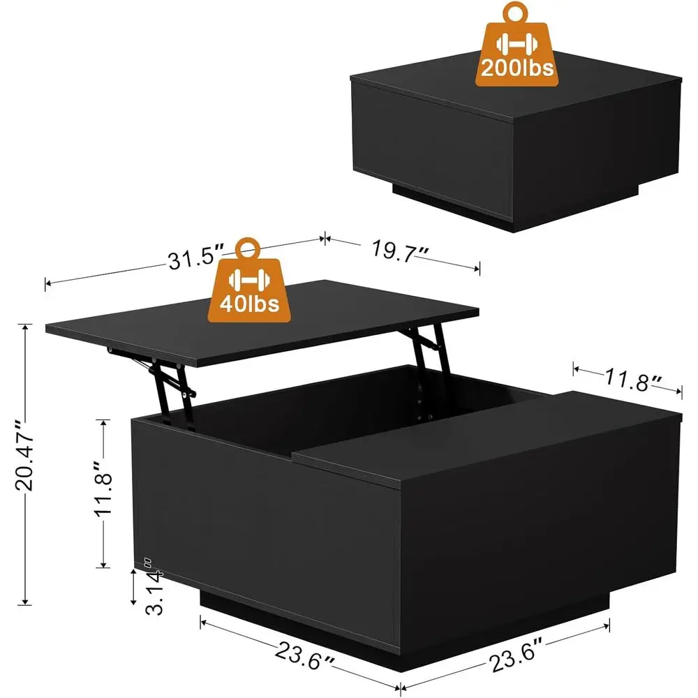 Lit Top Coee Table, Wood Square Coee Table with Storage, armhouse Coee Tables with Hidden Storage Comparent, Center Table with L
