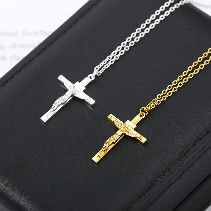 Trendy Cross Stainless Steel Pendant Necklaces For Women Men Gold Color Silver Color Metal Necklace Daily image 2