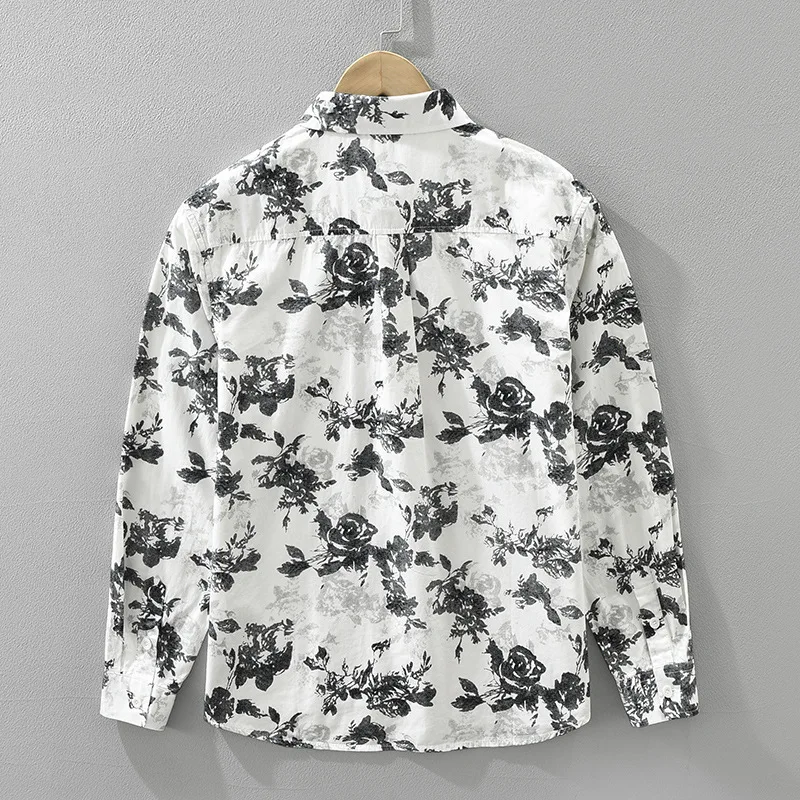 Japanese Fashion Full Printed Shirts Man Long Sleeve Spring Summer New in Shirts Pure Cotton Comfort Tops Holiday Mens Clothing