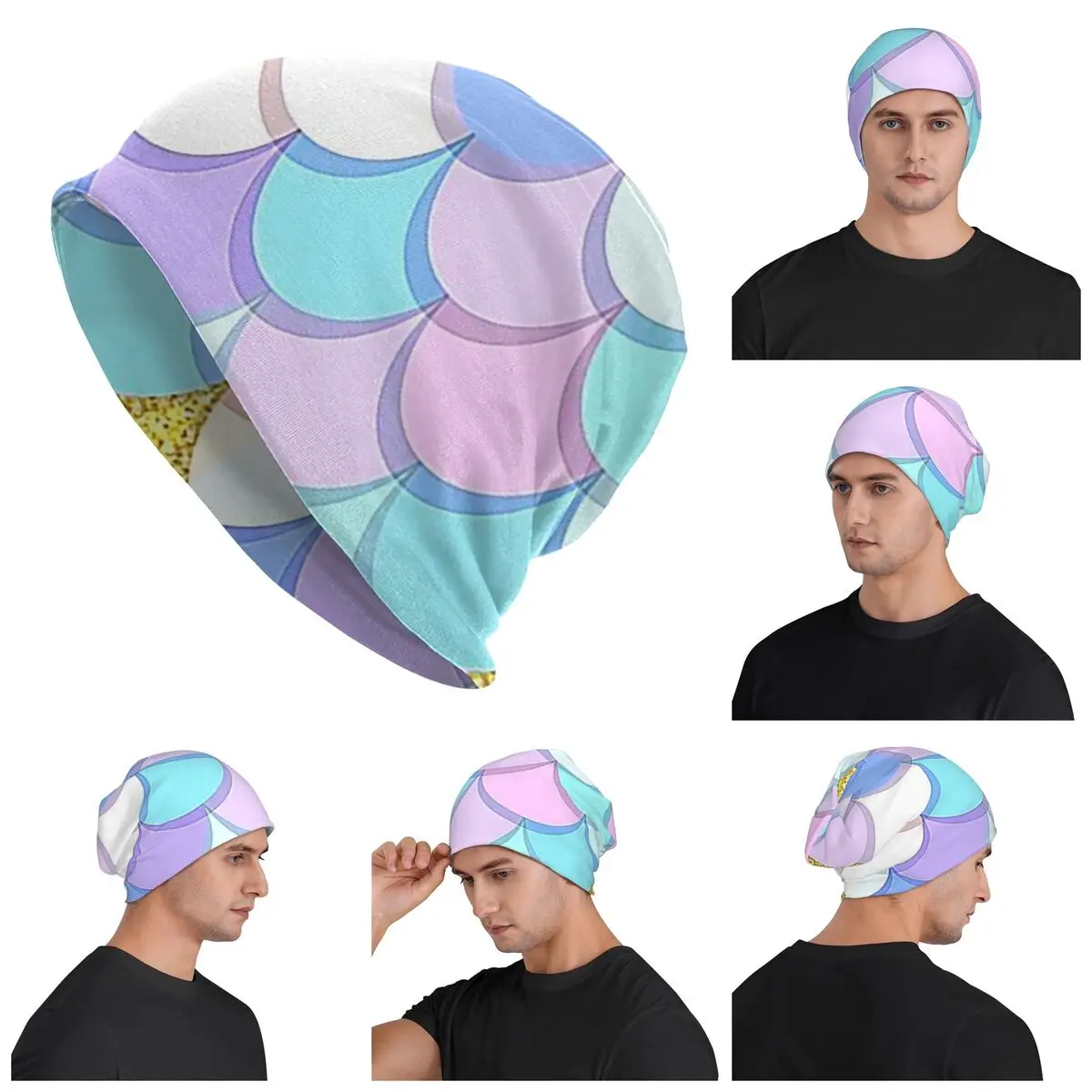 Faux Glitter Color Mermaid Scales Pattern Men Women Adult Beanies Caps Knitting Bonnet Hat Hip Hop Autumn Winter Skullies Hats