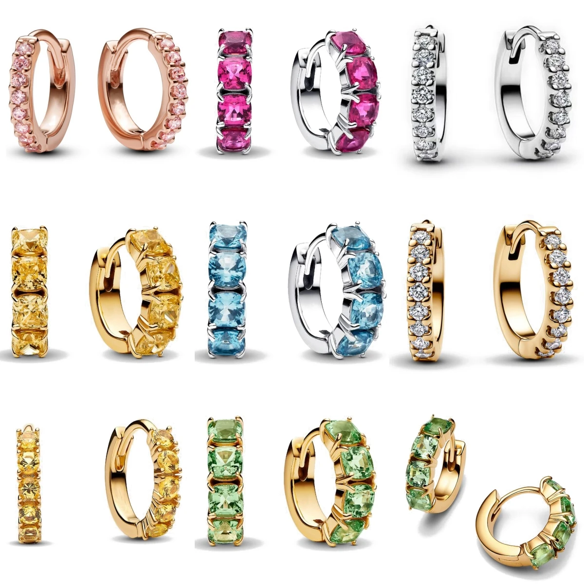 Hot Sale 100% Original 925 Sterling Silver Yellow Green Blue Red Zircon Round Hoop Earrings Fine Trinkets Women Gift Anniversary