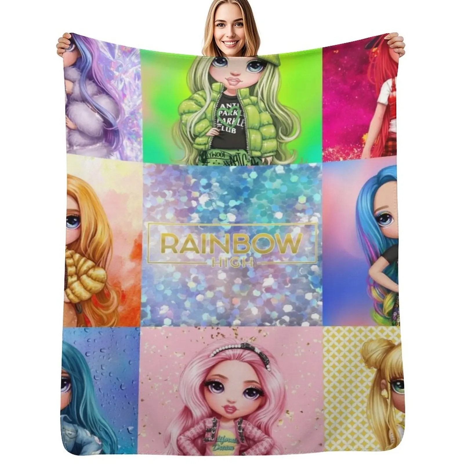 Rainbow High Girls Throw Blanket Travel Size Cozy Blanket for Plane Train